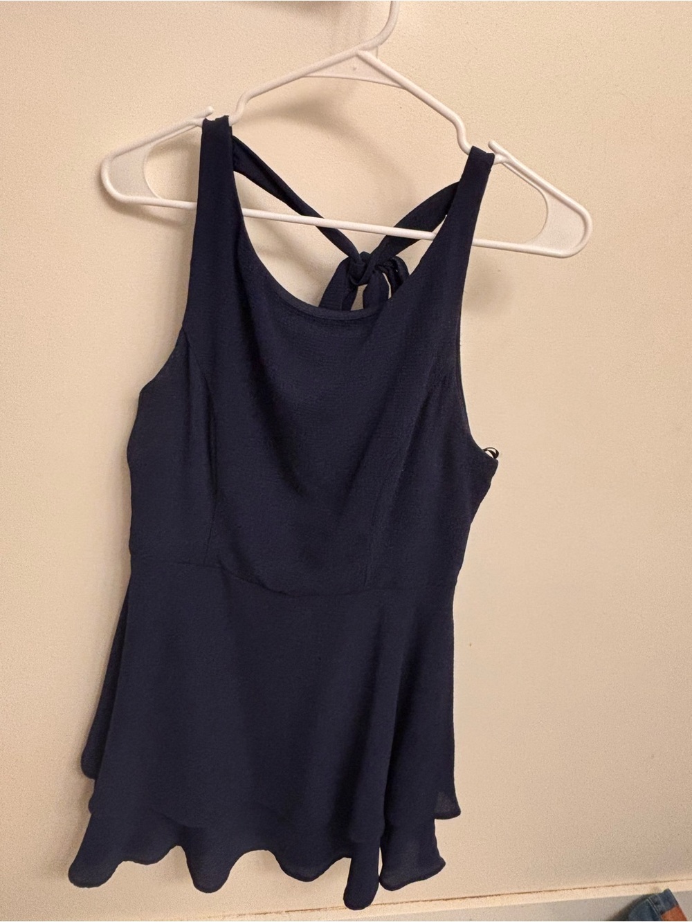 B Darlin Navy Sleeveless Peplum Tank with Tie-Back